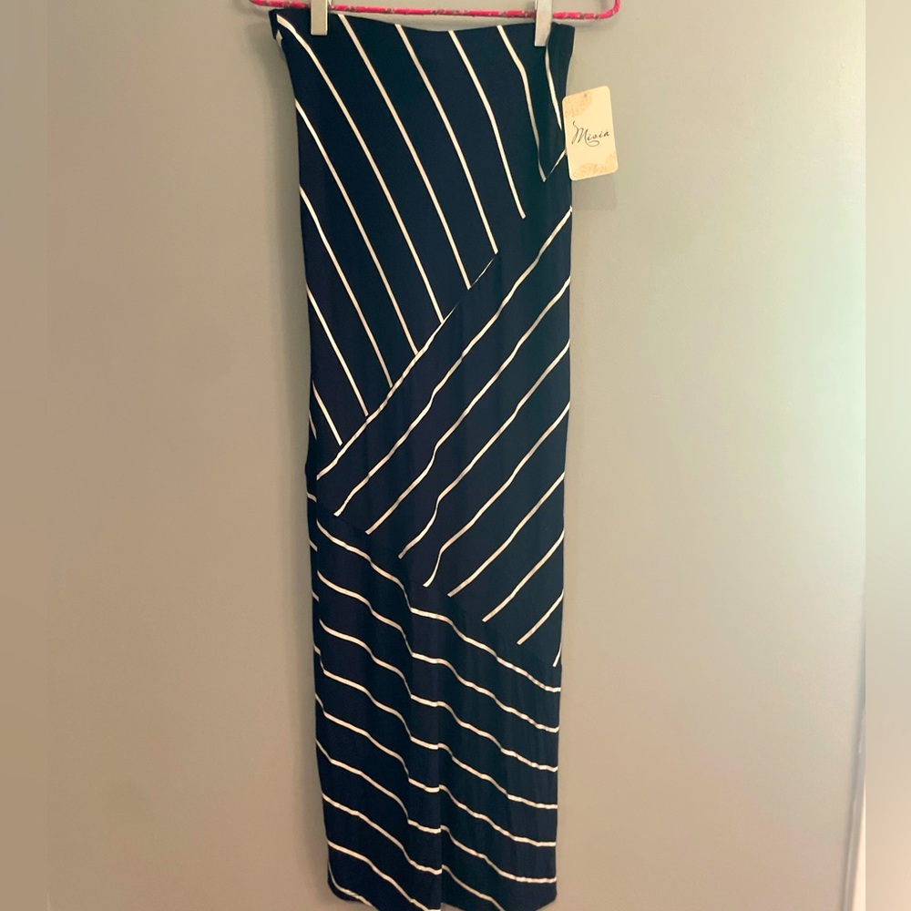 Women's Navy and White Striped Nautical Festival Maxi Skirt